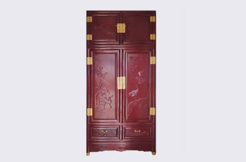 大涌镇高端中式家居装修深红色纯实木衣柜